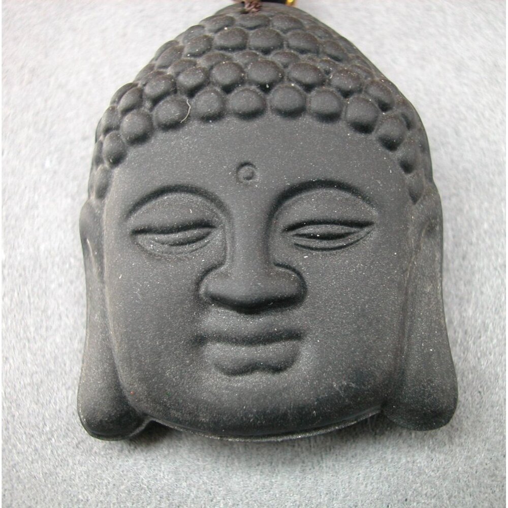 Black Buddha Head Pendant Necklace With Beaded Chain